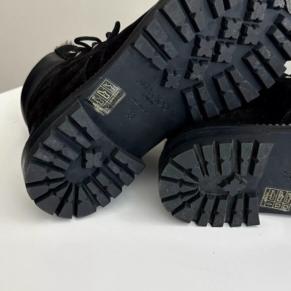 JIMMY CHOO Elba Black Leather Suede Pom Pom Flat Ankle Boots Size 38 - Picture 11 of 14